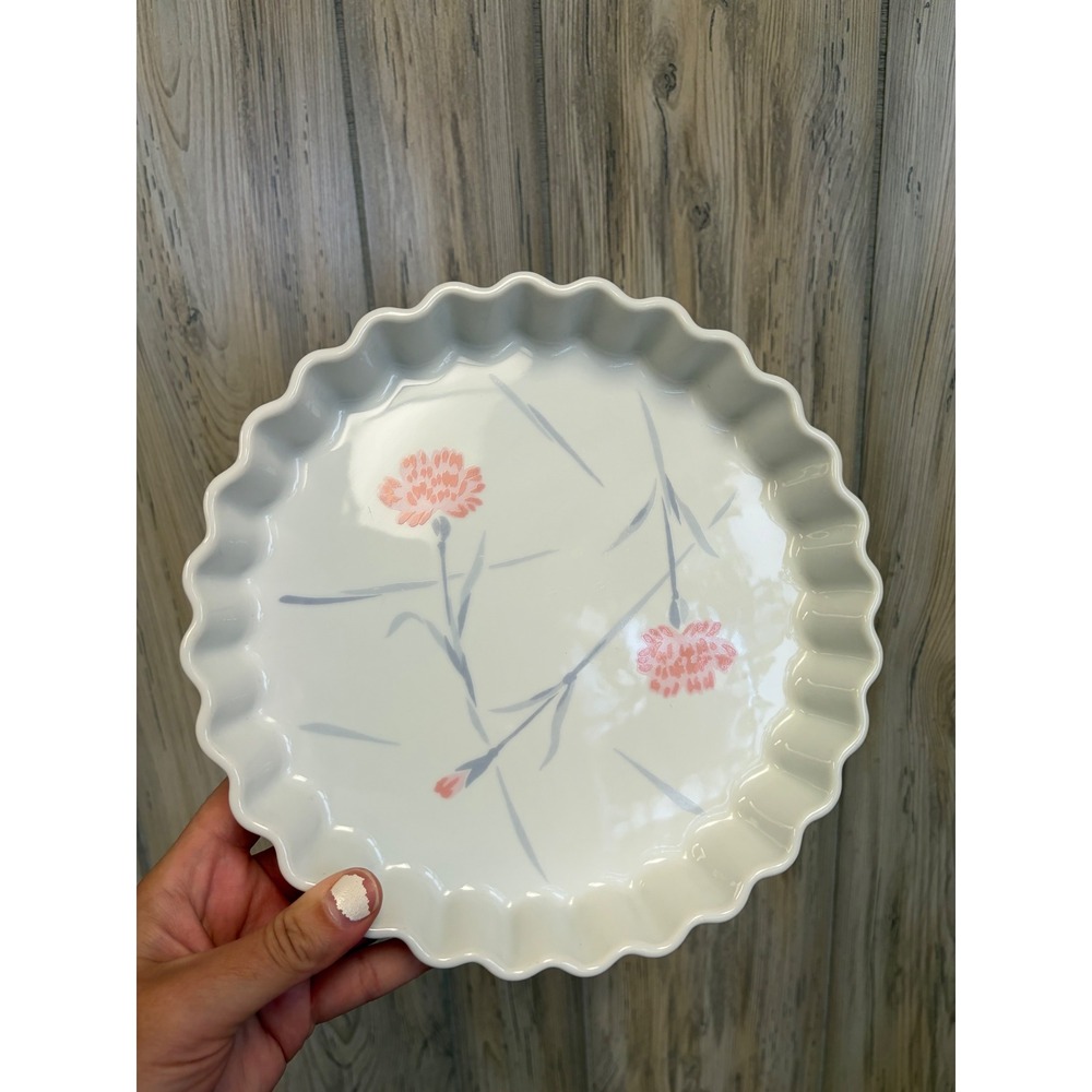 Studio Nova Pink Carnations Quiche Tart Pan Ultra Ceram Japan Fluted 9.5 Inch